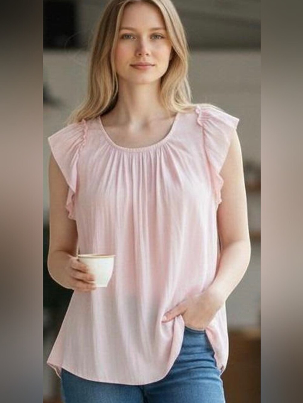 LC Lauren Conrad Pale Pink Ruffle Sleeve Top